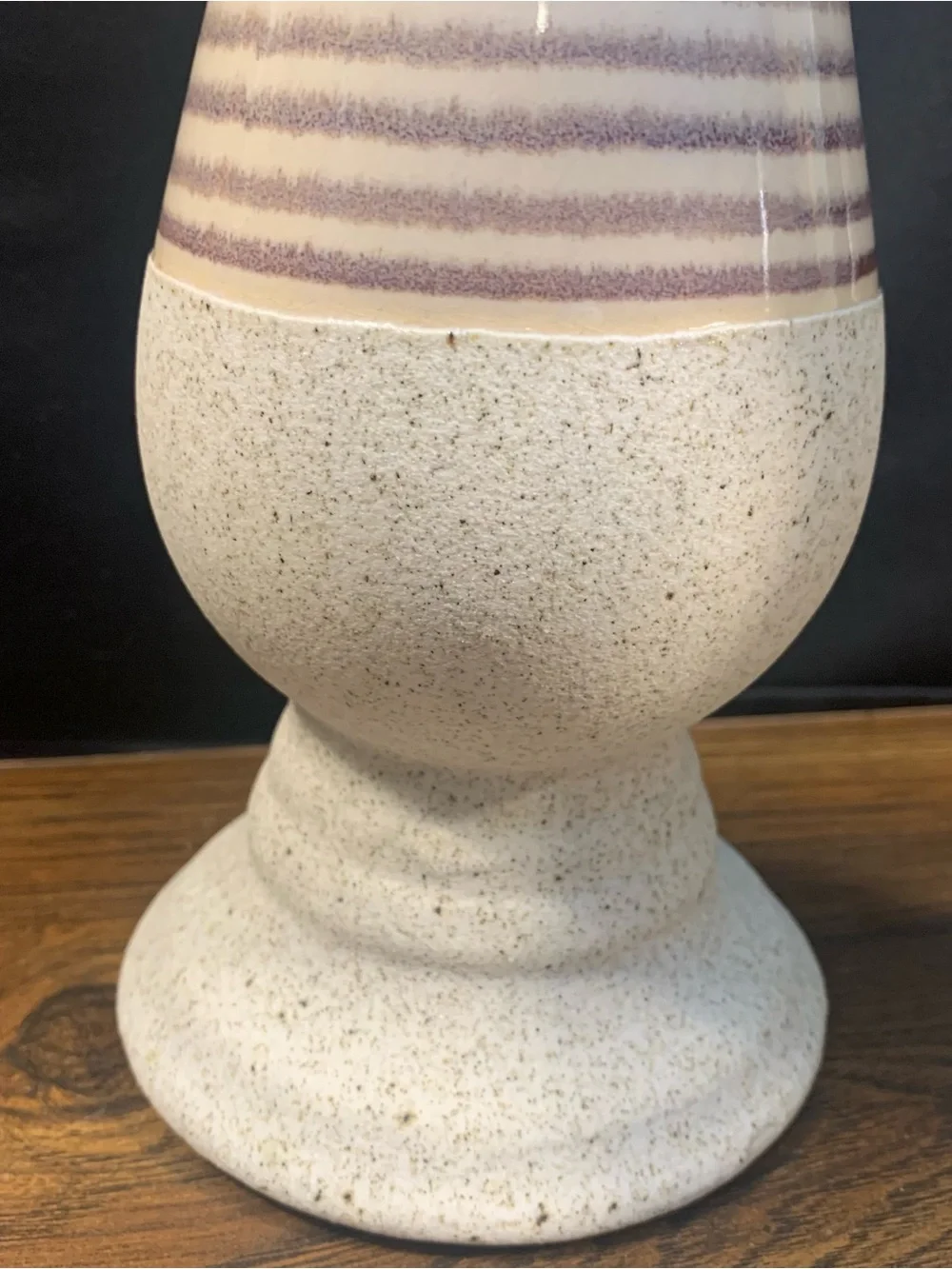 Set of 2 Sierra Sands Ceramic Striped Pillar Candle Holders Blue Purple Beige